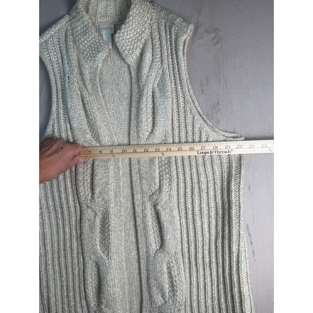 Chico's Knit Vest Women Size 3 XL Soft Cream Fringe Cable Ribbed Boho NWOT - Picture 6 of 8